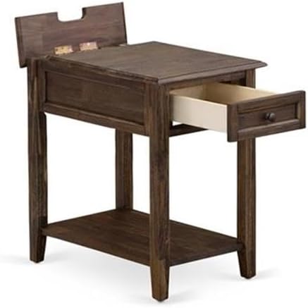 East West Furniture DE-07-ET Denison Modern End Table - Rectangle Side Table with a Drawer for Bedroom, 24x19 Inch, Distressed Jacobean