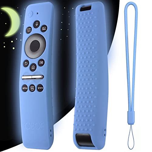 Image of Oboe Silicone Tv Remote Cover Compatible with Samsung Smart Tv BN59-01312A QLED 8K 4K Smart TV Remote Protective Case with Remote Loop (Glow in Dark Blue) [Remote NOT Included]
