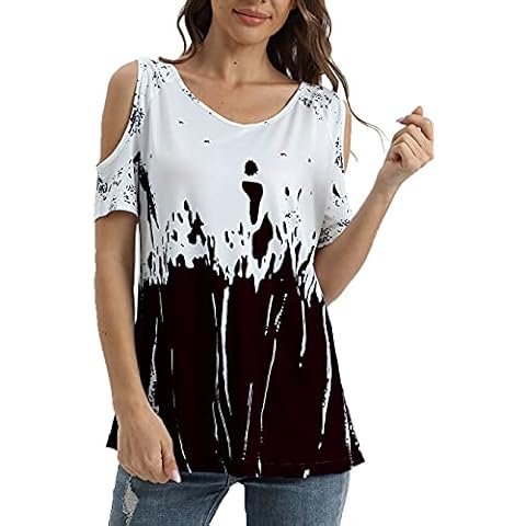 Bunanphy Black Summer T Shirt Women Short Sleeve Cold Shoulder Loose Fit Casual Top Black Large Cover