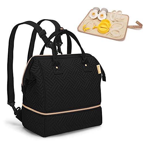 Image of Fasrom Small Breast Pump Bag Backpack with Cooler Compatible with Momcozy and Medela Pumps, Pumping Tote with Waterproof Mat, Black