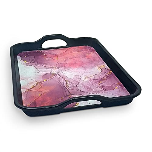 Image of SUPERWARE | Food Grade Melamine | Serving Tray Set - Handy Tray Cloud Pinky Black Base (2 nos.) | Serveware, Tableware, Stain Free, Glazed Finish