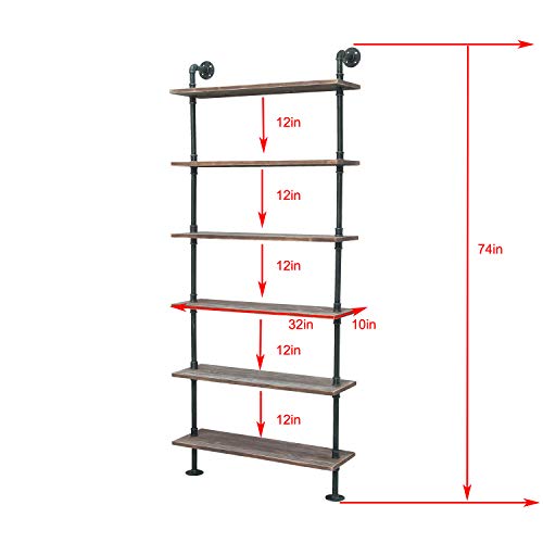 Wgx Design For You Industrial Pipe Shelves Rustic Wood Ladder Bookshelf Wall Mounted Shelf For Living Room Decor And Storage (32In, 6 Layers) #TOP1