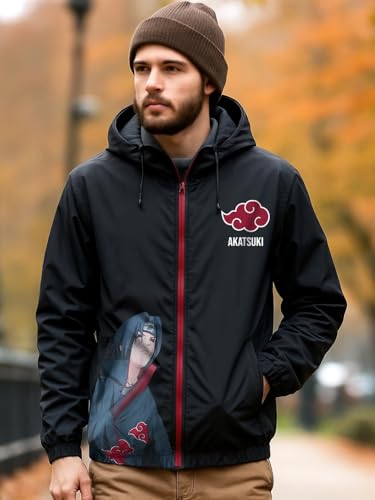 Image of Bewakoof X Naruto Itachi Men's Nylon Oversized Fit Hooded Windcheater Jacket | Bewakoof Air 1.0 | Jacket for Men Winter Wear