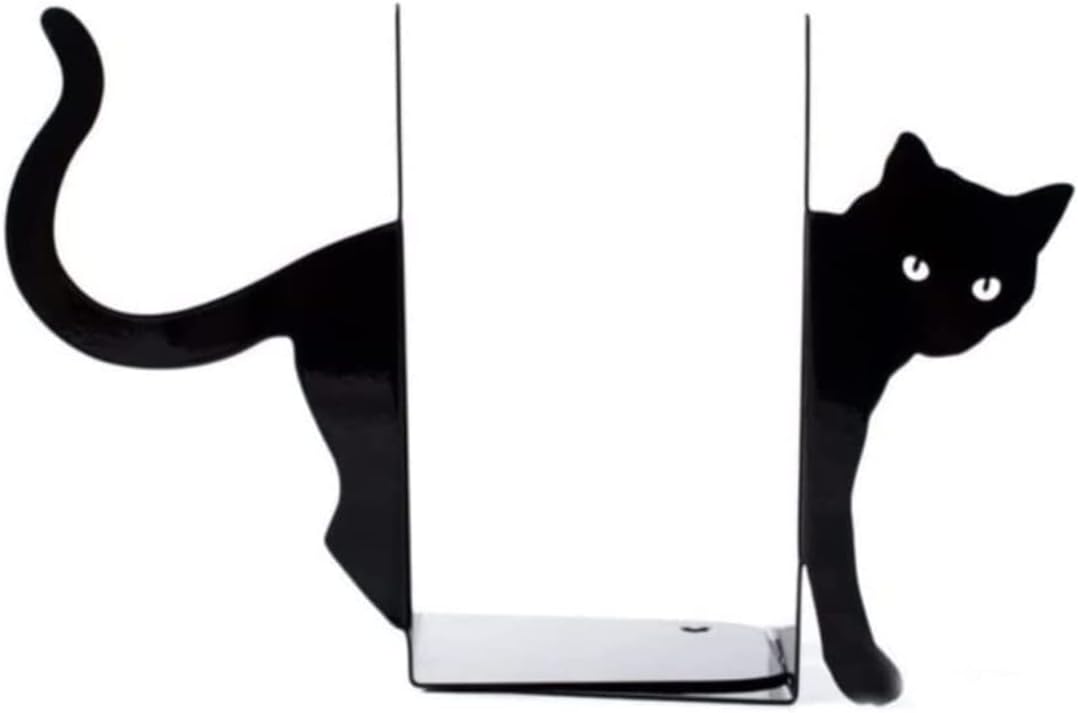 Book End Decorative Cat Shape Metal Bookends Book Holders Non-Skid Bookshelf Iron Art Support Book Stoppers, 33.5*14cm