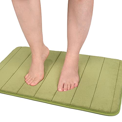 PiccoCasa Memory Foam Bath Mat 2Pcs 17 x 24 Inches Non Skid Velvet Absorb Water Bath Rug for Bathroom Kitchen Soft Carpet Yellow Green - Image 4