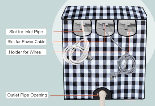 Image of Stylista Washing Machine Cover Compatible for GODREJ 8KG Semi-Automatic Top Loading WSEDGE ULT 80 5.0 DB2M CSRD, Gingham Pattern Black & White