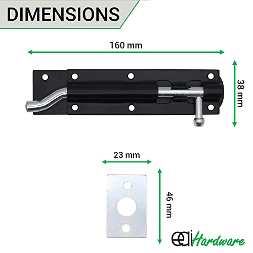 EAI Heavy Duty Necked Tower Bolt, Black, 6 Inch - Image 4