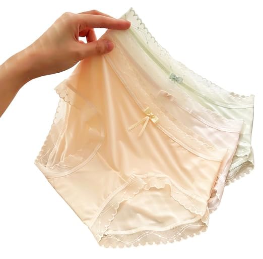10A Women's Ice Silk Mid-Waist Lace Briefs with Bow Antibacterial Ultra-Thin Mask Pants Women's Underwear Lace Comfortable High Cut Solid Briefs, 3 Pack-picture-11