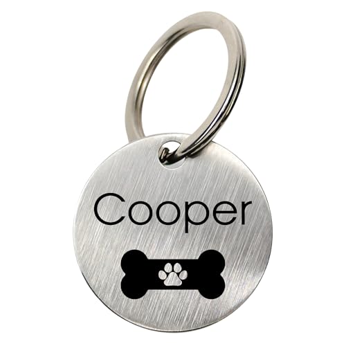 WIENS3D Hundemarke mit Gravur - Personalisiert mit Name - 23mm / 30mm Namensschild für Halsband Anhänger Marke für Hunde - mit Symbolauswahl - Tiermarke für Hunde, Katzen & Welpen (30 mm_Model_2)