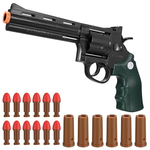 Revolver Foam Dart Gun 12 Soft Bullets 6 Shells Rotating Cylinder Gift 6+(Green)