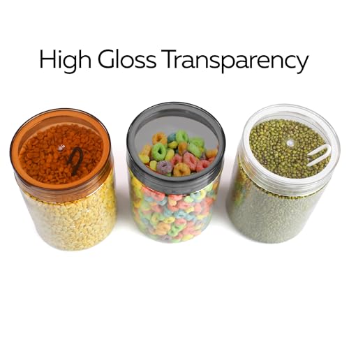 PEARLPET Tiffany Plastic Containers for Kitchen Storage | Plastic Container Set with Spoon | BPA-Free, Stackable Jars | Black,1700 ML (Set of 6)