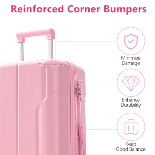 Hardshell Luggage, Lightweight Durable ABS Travel Suitcases with Double Spinner Wheels, Expandable 28" Checked Luggage (Pink)2