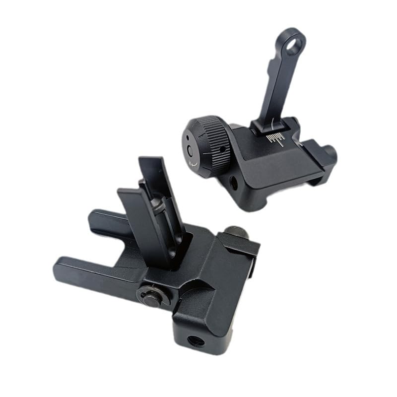 Front and Rear Folding Sight Set,Adjustable K30 Flip up Iron Sights,Double Aperture Front and Rear Back Up Scope for 20MM Rails Mount,All Black