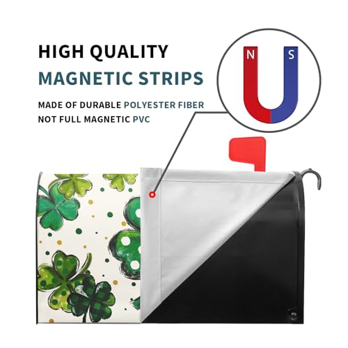 Image of St. Patrick's Day Mailbox Covers Magnetic Standard Size 21 X 25.5 Inch Green Shamrock Magnetic Mailbox Cover St Patricks Day Mailbox Wraps Post Box Cover Decoration Outdoor Garden Home Yard