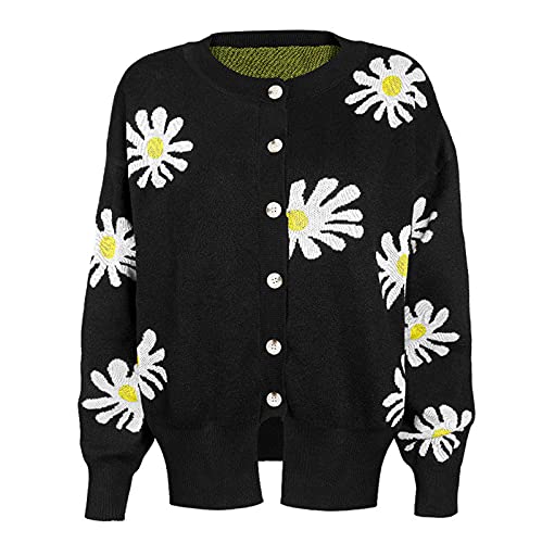 Cute Sun Flower Cardigan Sweaters Womens 2024 Lightweight Button Down Coats Open Front Casual Knit Sweaters Outwear4