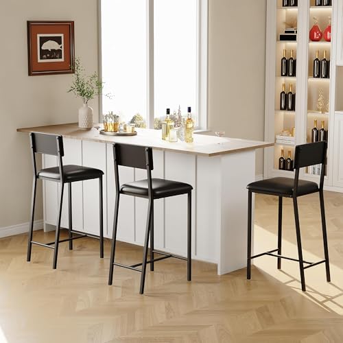 Set de 2 Butacos acolchonados coucheta en PU con reposapiés y respaldo, altura para barra de cocina, color negro miniatura 6