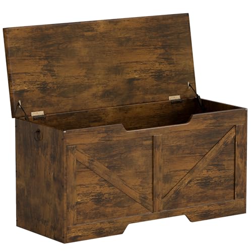 FDW 39.4 Inches Storage Bench, Retro Wooden Storage Benches with Safety Hinge, Entryway Storage...