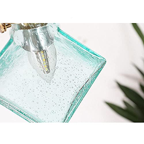 Nzdy Creative Square Ice Cube Shape Mini Pendant Lighting, Japanese Style Simple Clear Glass Lampshade, Transparent Chandelier, Adjustable Hanging Lamp, Bedroom Bedside Droplight,Green #TOP5