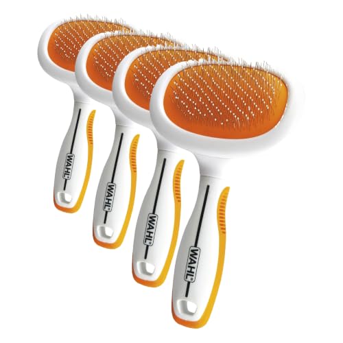 Image of Wahl Premium Patented Dual Level Sensitive Skin Pet Slicker - Ergonomic handle makes Deshedding, Grooming and Brushing Comfortable for you and your Dog or Cat - 858500 (Pack of 4)