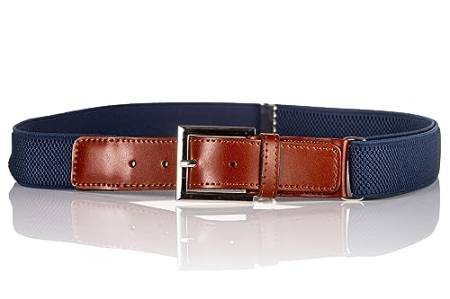 Olata Cinturón Infantil Unisex Ajustable Con Hebilla Y Accesorios De Cuero Marrón (8-15 Años). Azul Oscuro