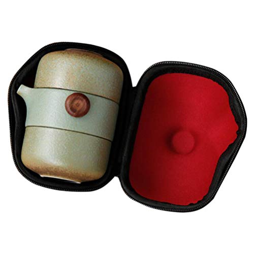 DOITOOL Vintage Gongfu Porcelain Tea Set Travel Tea Set Chinese Ceramic Portable Kung Fu Tea Pot with 2 Teacups and Travel Bag for Travel Home Office Use Light Green Portable Kung Fu Tea Set