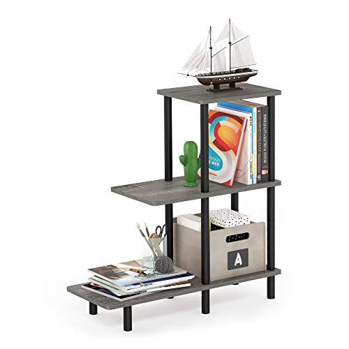 Furinno Turn-N-Tube 3-Tier Sofa Side Table Tall, French Oak Grey/Black - image 1