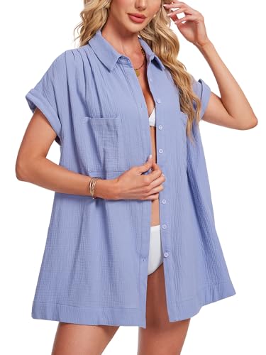 Image of Breezy Lane Beach Cover Up for Women Button Down Shirt Swimsuit Coverup Bathing Suit Cover Ups for Swimwear Vacation