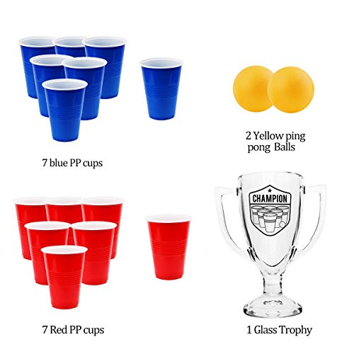 Champion Glass Trophy Beer Pong Set with 14 Cups and 2 Balls