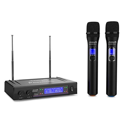 Audibax Missouri 2000 - Sistema de Micrófono Inalámbrico VHF Dual - Micrófono Inalámbrico Profesional de Rango B - Sistema con Indicadores RF/AF - Conectores de Salida XLR y Auxiliar