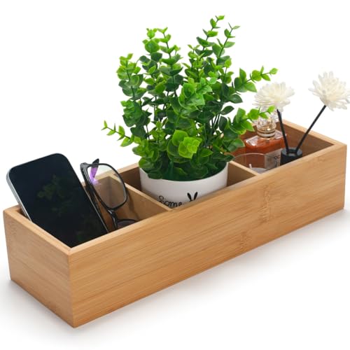 Panier de salle de bain en bambou avec 3 compartiments de rangement - 2