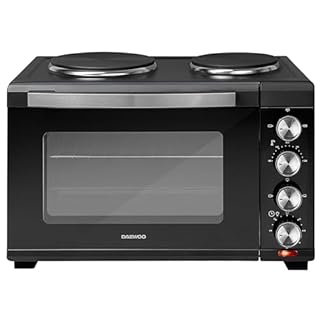 Daewoo 1500W 32L Capacity Electric Oven with 1000W and 600W Hot Plates, 90-230° Adjustable Temperature Settings and 60 Minute Timer with Indicator Light, 4SS Heating Element and Double Glass Door