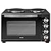 Daewoo 1500W 32L Capacity Electric Oven with 1000W and 600W Hot Plates, 90-230° Adjustable Temperature Settings and 60 Minute Timer with Indicator Light, 4SS Heating Element and Double Glass Door