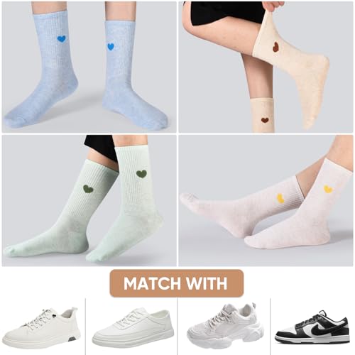 Image of Corlap Women's Cotton Crew Calf Socks - 5 Pairs Ankle High Dress Casual Socks, Fun Cute Heart Gifts for Mom Mother