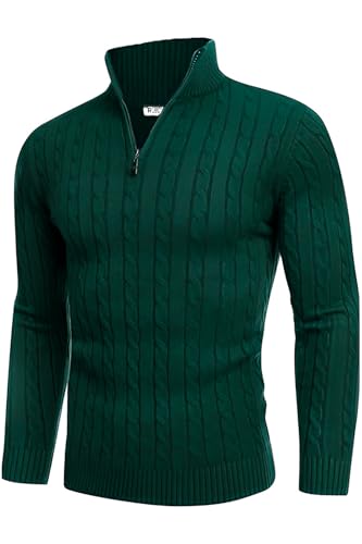 Image of TYSORT Men High Neck Zipper Full Sleeve Cable Knitted Winter Sweater,Cable Knit Sweater for Men