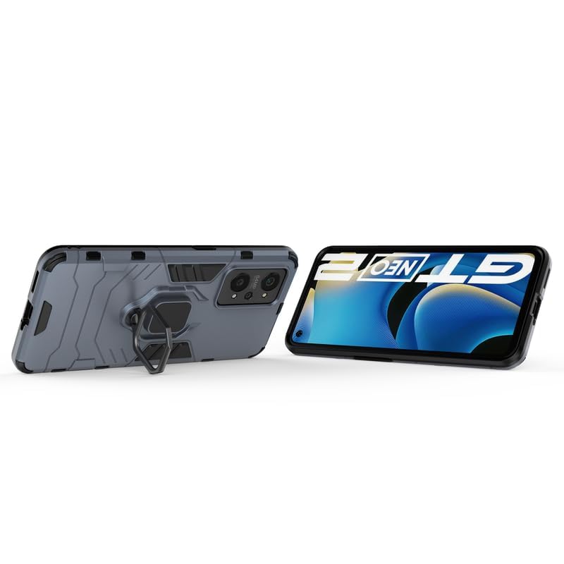 Image of The Little Shop Defender Back Case Cover for Realme GT 2 5G||Military Grade Armor || Rotating Ring Holder and Kickstand in Built || Shock Proof Case|Blue