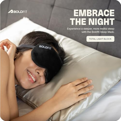 Image of Boldfit Eye Mask for Sleeping with Adjustable Strap Super Soft Sleep Masks Blind Fold for Comfortable Travelling Sleep Mask Pad for Girls Eye Masks Blind Folds for Sleeping - Black Pink (Pack of 2)