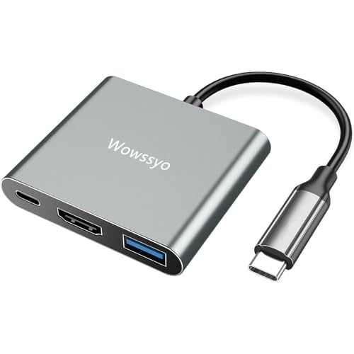 Wowssyo Hub USB C 3 en 1, Adaptateur USB C en Aluminium pour MacBook Pro/Air, HDTV 4K, PD 100W, Port USB 3.0, pour iPad Pro m1, XPS, Ordinateur Portable PC,...