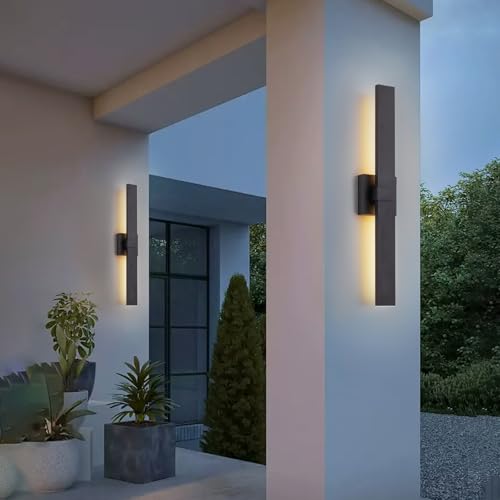 Image of 2-Pack Modern Outdoor Wall Light Exterior Black LED Patio Wall Light Fixture 27.2 inch Exterior Wall Sconce Outdoor Porch Lights for House