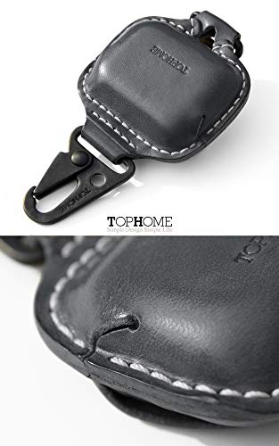 Tophome Airpods Pro Case Leather, Premium Genuine Leather Cover For Airpods Pro Case With Fine Metal Carabiner/Earbuds Accessories (Grey) #TOP3