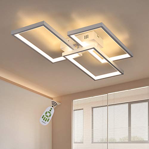 Preisvergleich Produktbild CBJKTX Deckenlampe LED Deckenleuchte dimmbar mit Fernbedienung 63W Weiße Wohnzimmerlampe aus Metall Modern-Design für Schlafzimmer Esszimmer Wohnzimmer Arbeitszimmer Flur Büro