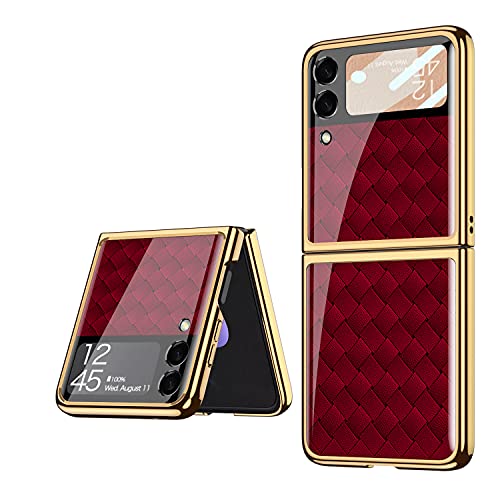 Coque Galaxy Z Flip 3 5G étui pliable ultra mince en verre trempé 9H rouge tressé