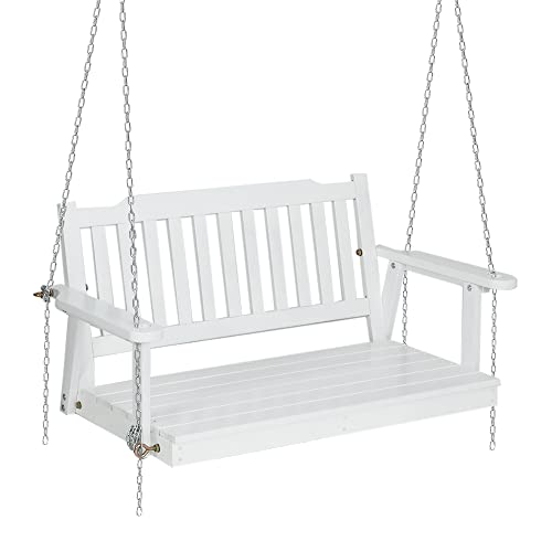 Gardeon Outdoor Porch Swing Chair Wooden 2 Seater White Garden Bench Hanging Seat, Patio Baconly Furniture Chairs, with Metal Chains Water Resistant 300kg Capacity