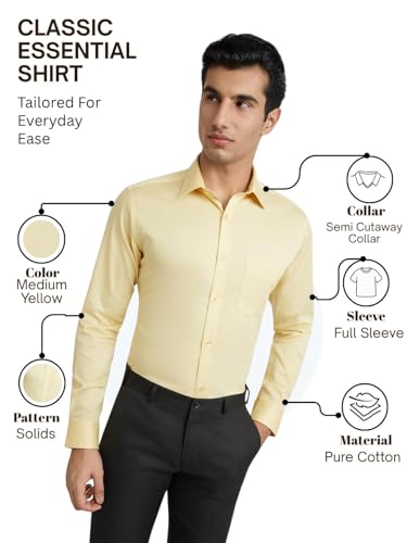 Image of Raymond Men's Slim Fit Solid Pattern Pure Cotton Semi Cut Away Collar Full Sleeve Formal Shirt