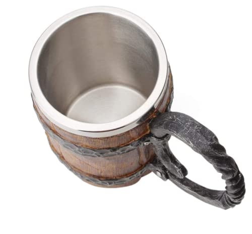 Roil Viking Cup Wood Style Barrel Mug Tankard With Handle | Drinkware Stainless Steel Double Wall Cocktail Mug #TOP4