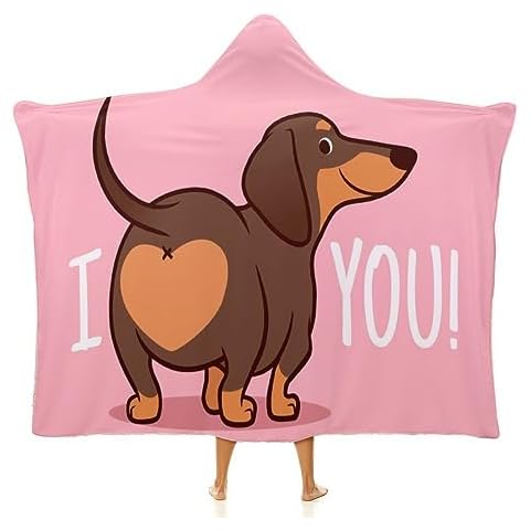 Begarm Funny Dachshund I Love You Cute Wearable Blanket Fleece Hooded Robe Cloak Throw Quilt Poncho Microfiber Sherpa Plush Warm Wrap 60"x50" for Teens Cover