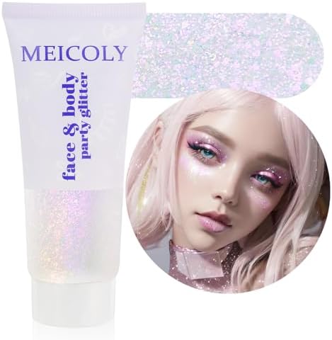 MEICOLY Fine Face Body Glitter,Holographic Color Changing Glitter Gel for Body,Face,Hair,Lip,Eye,Long Lasting Self-Adhesive Sequins Glitter Face Paint Makeup,Sparkling Pink,50ml