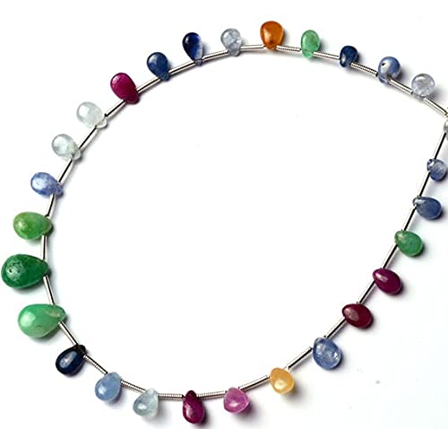 Briolettes émeraude rubis saphir lisses en forme de poire pour colliers DIY