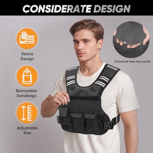 Image of APEXUP Adjustable Weighted Vest, 4-10lb /12-18lb /20-32lb Vest with 6 Ironsand Weights and Large Pocket, Weight Vest for Men Women Strength Training, Running, Walking