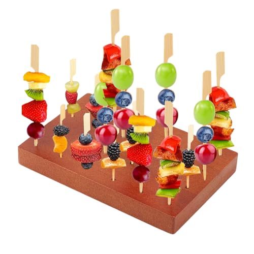 PH PandaHall Soporte de madera para pinchos de alimentos, soporte de brochetas de frutas, suministros de catering, figuras de arcilla, bandejas de exhibición con 24 agujeros para aperitivos, cócteles,