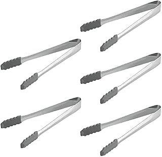 5 Pcs Kitchen Tongs Stainless Steel Cooking Tongs Mini Tongs with Silicone Tips for Cooking, Baking, Serving, Ice, Buffet